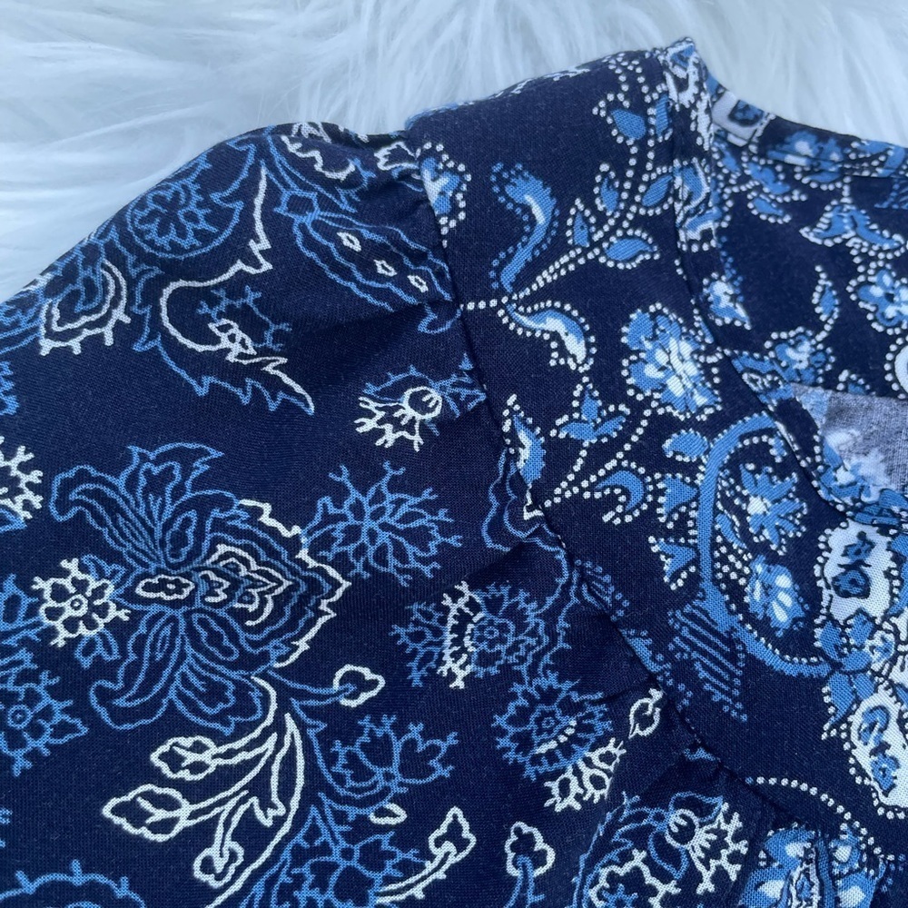 Susan Graver Womens Floral Woven Tie Neck Peasant Tunic Top - Size Med. petite - Picture 4 of 12